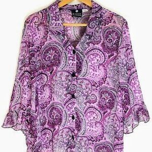 Maggie Barnes Purple Paisley Shell W/Irridesent Accent